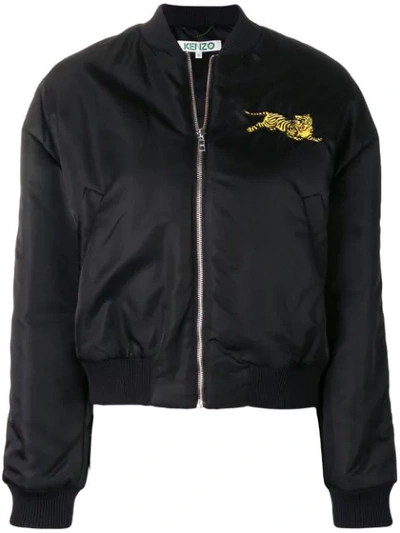 Kenzo Tiger Embroidered Bomber Jacket In Black