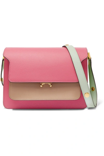 Marni Trunk Small Color-block Textured-leather Shoulder Bag In Pink