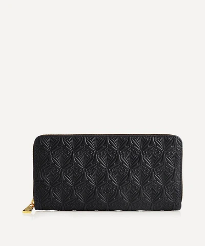 Liberty London Iphis Embossed Leather Large Zip Around Wallet In Black