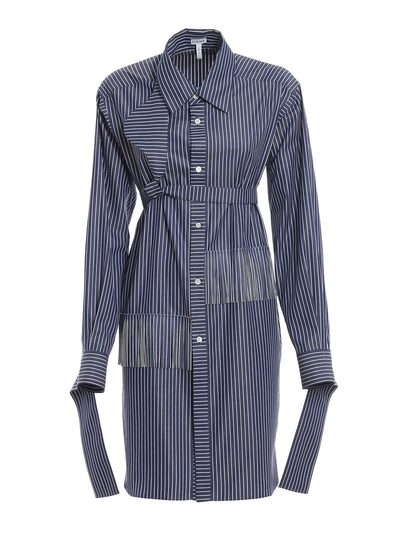 Loewe Striped Shirt Dress In Blue/white