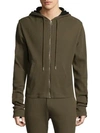 Helmut Lang Waffle-knit Cotton Zip-up Hoodie In Army