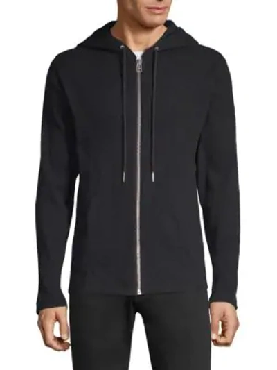 Helmut Lang Waffle-knit Cotton Zip-up Hoodie In Black