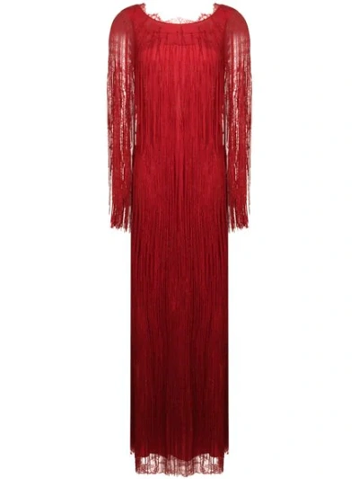 Alberta Ferretti Fringed Detail Evening Dress In Red
