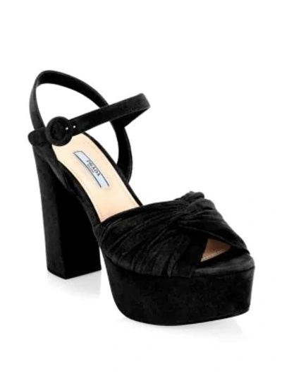 Prada Rosa Suede Platform Sandals In Black