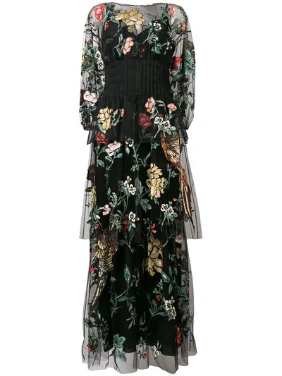 Fendi Floral Bird Tulle Embroidered Dress In Multi