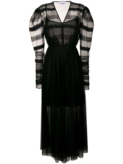 Ainea Sheer Plumetti Dress In Black