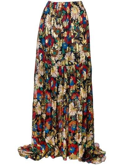 Anjuna Long Floral Skirt In Black