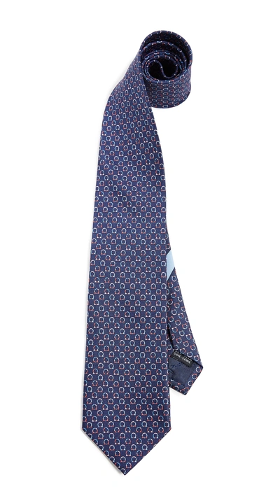 Ferragamo Gancio Print Tie In Navy/red