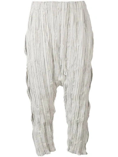 Issey Miyake Crinkled Cropped Harem Trousers In Grey