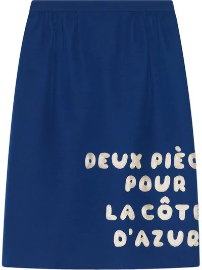 Gucci Wool-silk Skirt With Patch In Blue