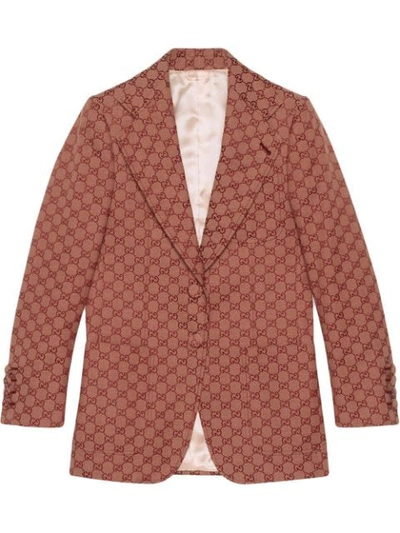 Gucci Gg Supreme Print Blazer Jacket In Brown
