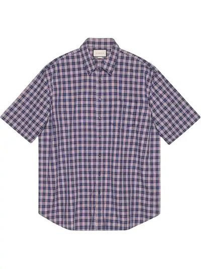 Gucci Oversize Check Cotton Shirt In Blue