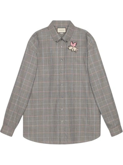 Gucci Oversize Wool Shirt With Patch In 1307 Grey