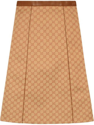 Gucci Canvas Leather-piped Skirt In Beige