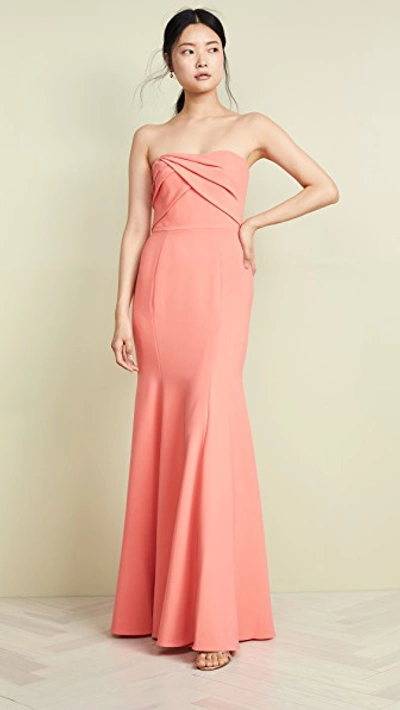 Marchesa Notte Sleeveless Draped Bodice Gown In Coral