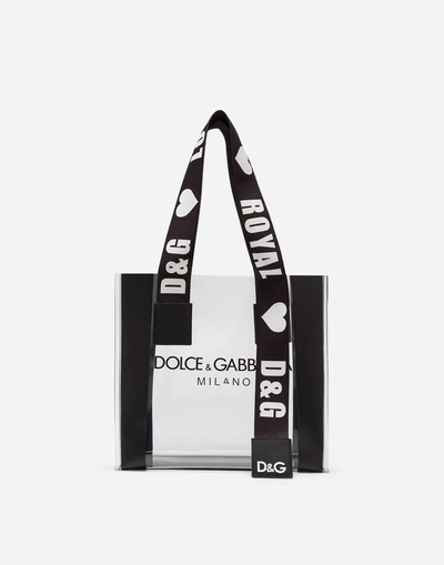 Dolce & Gabbana Street Shopping Bag In Clear Pvc With Logo In Azure