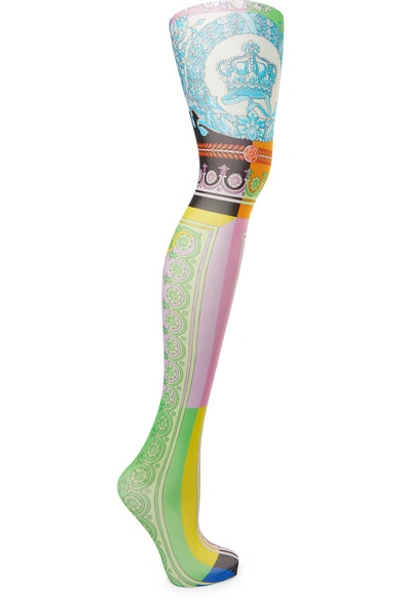 Versace Printed Sheer Tights In Azure