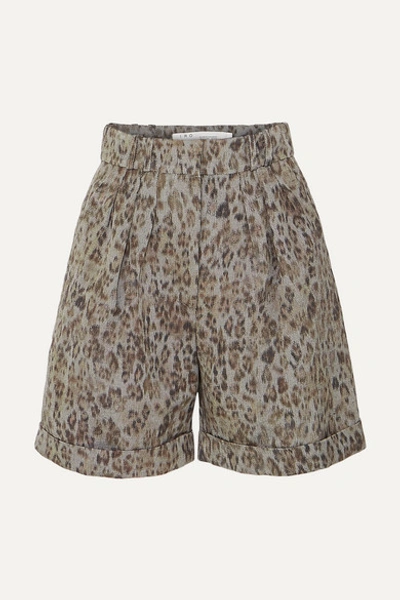 Iro Vainness Leopard-print Linen-blend Shorts In Khaki