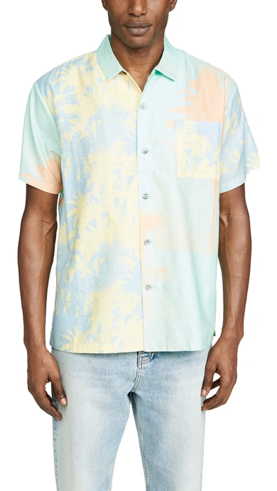Double Rainbouu Slim Fit Pastel Palm Shirt In Light Blue