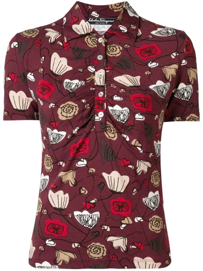 Pre-owned Ferragamo 1970''s Floral Polo Shirt In Red