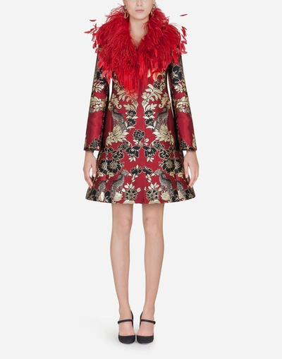 Dolce & Gabbana Lurex Jacquard Coat In Red