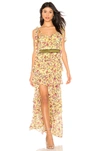 For Love & Lemons Mason Floral Tiered Chiffon Maxi Dress In Yellow