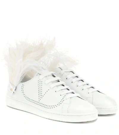 Valentino Garavani Leather Backnet Sneaker With Feathers In White