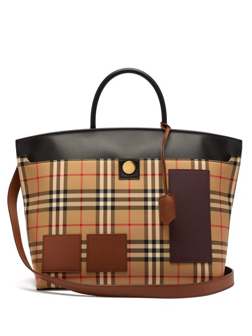 Burberry Small Society Vintage Check Canvas & Leather Top Handle Bag - Beige In Brown | ModeSens