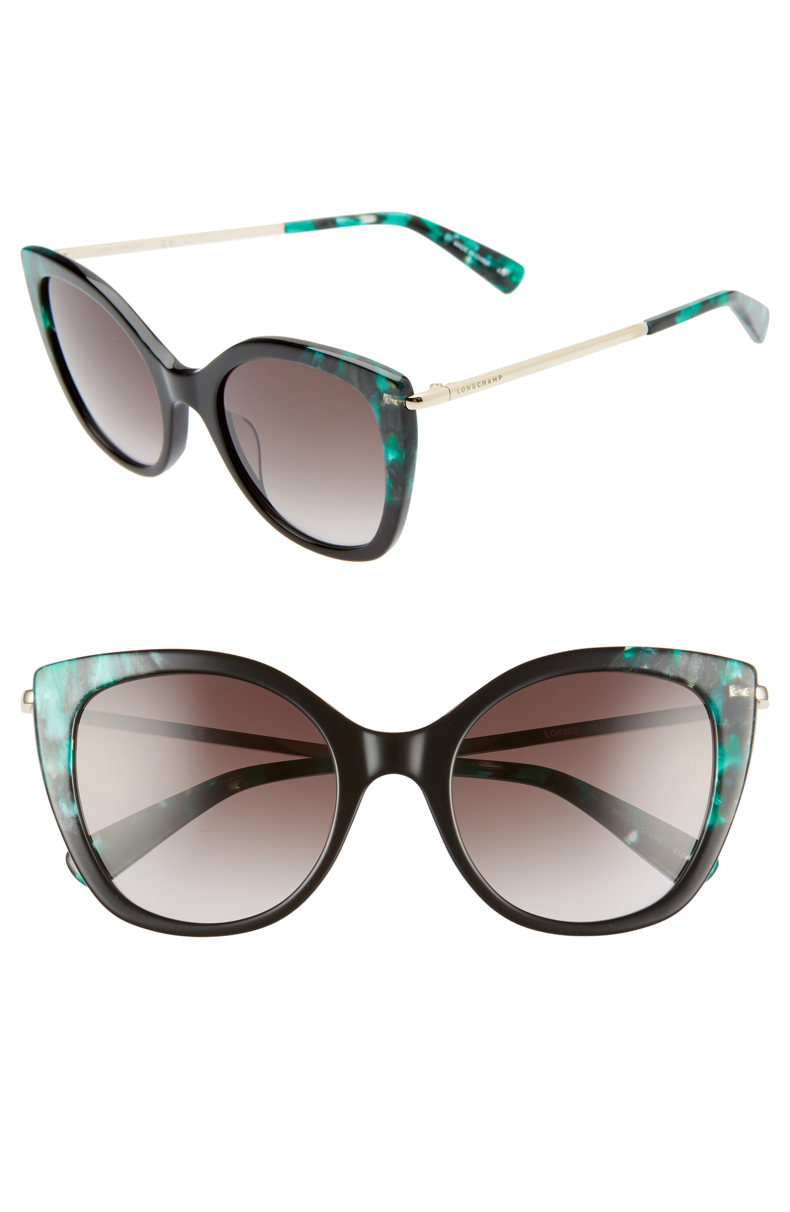Longchamp 52mm Gradient Cat Eye Sunglasses - Black/ Green