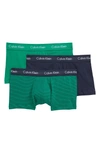 Calvin Klein 3-pack Stretch Cotton Low Rise Trunks In Tourney/ Stripe/ Indigo