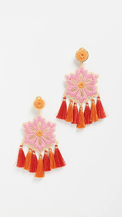 Mercedes Salazar Hibiscus Rosa Earrings In Pink/orange