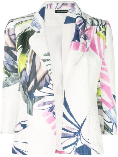 Josie Natori Botanical Palm Jacquard Jacket In White