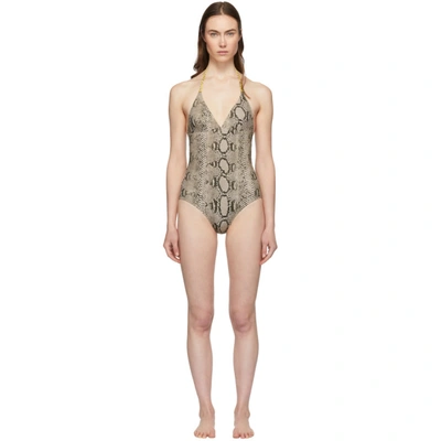 Stella Mccartney Beige And Black Timeless Snake One-piece Swimsuit In 150 Cream