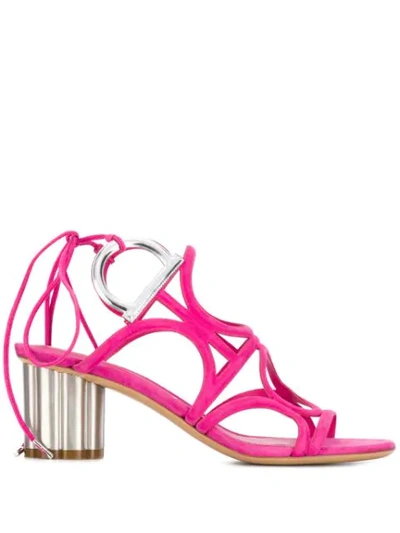 Ferragamo Flower Heel Gancini Sandals In Pink