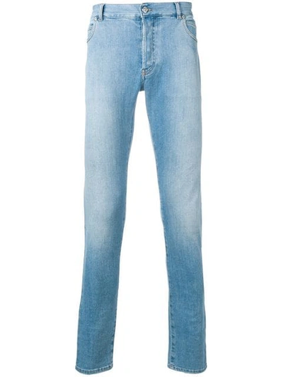 Balmain Stonewashed Skinny Jeans In Blue