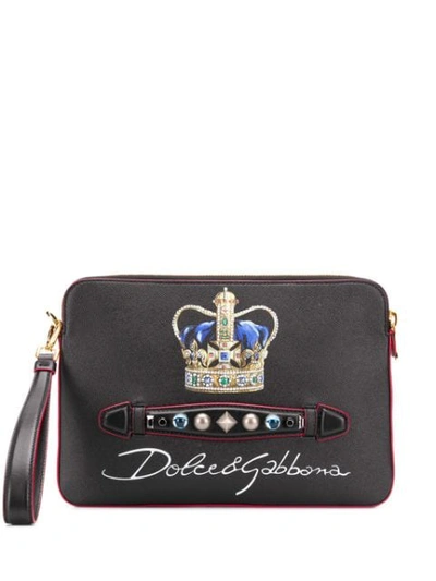 Dolce & Gabbana Logo Jewelled Clutch Bag In Black