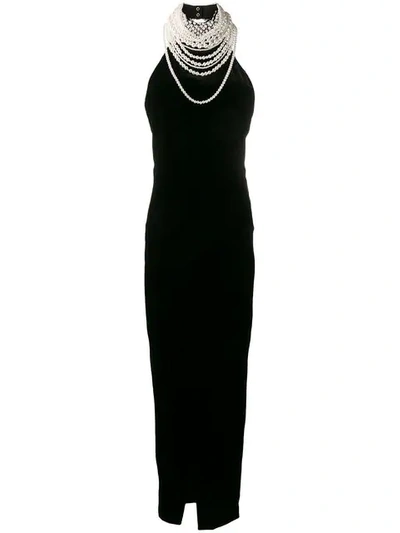 Balmain Embellished Halterneck Evening Dress In Black