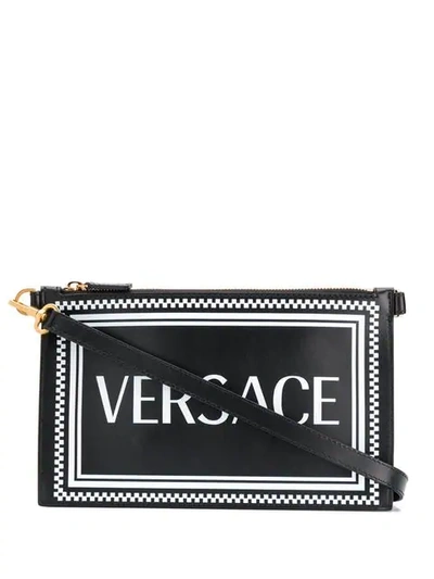 Versace 90's Vintage Logo Clutch Bag In Black