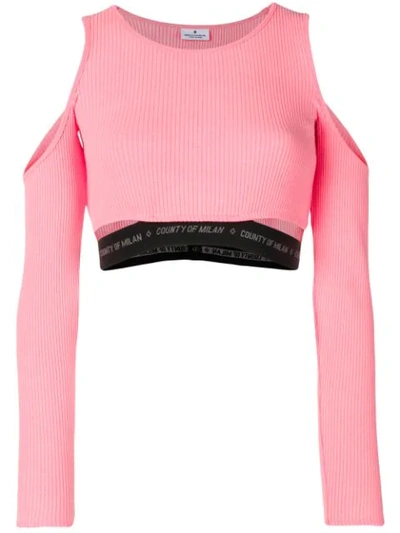 Marcelo Burlon County Of Milan Cold Shoulder Cropped Top In Pink