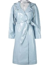 Alexa Chung Hooded Vinyl Trench Coat In Blue