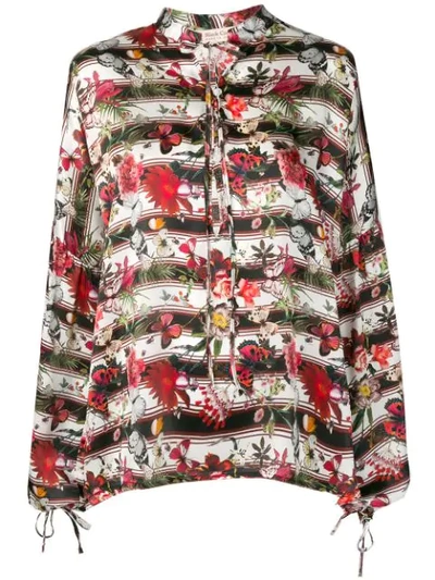 Black Coral Butterfly Print Blouse In Red