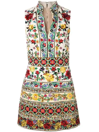 Alice And Olivia Savannah Embroidered Mock-neck Dress In Multi