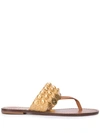 Tory Burch Tan Leather Patos Coin Sandals In Brown
