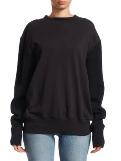 Helmut Lang Knit Sleeve Cotton Sweatshirt In Black