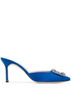 Manolo Blahnik Hangisimu 70 Royal Blue Satin Mules