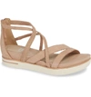 Eileen Fisher Skip Strappy Platform Sandal In Latte Washed Leather