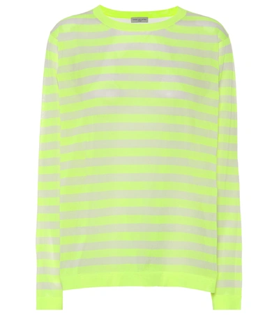 Dries Van Noten Nanou Sheer Stripe Sweater In Neon Yellow