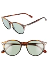 Persol 52mm Round Sunglasses In Brown Tortoise/ Grey