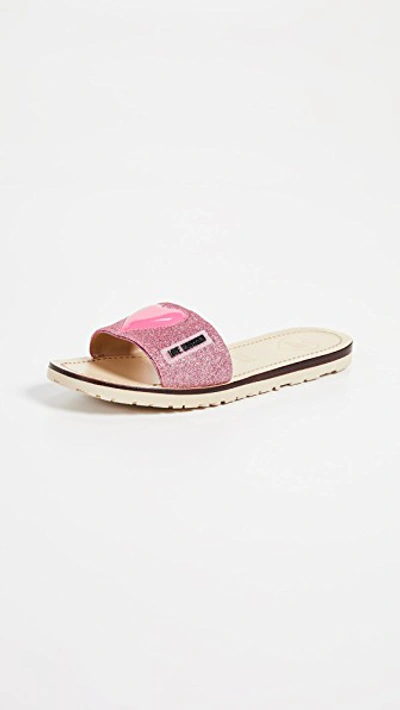 Moschino Padded Heart Slides In Pink