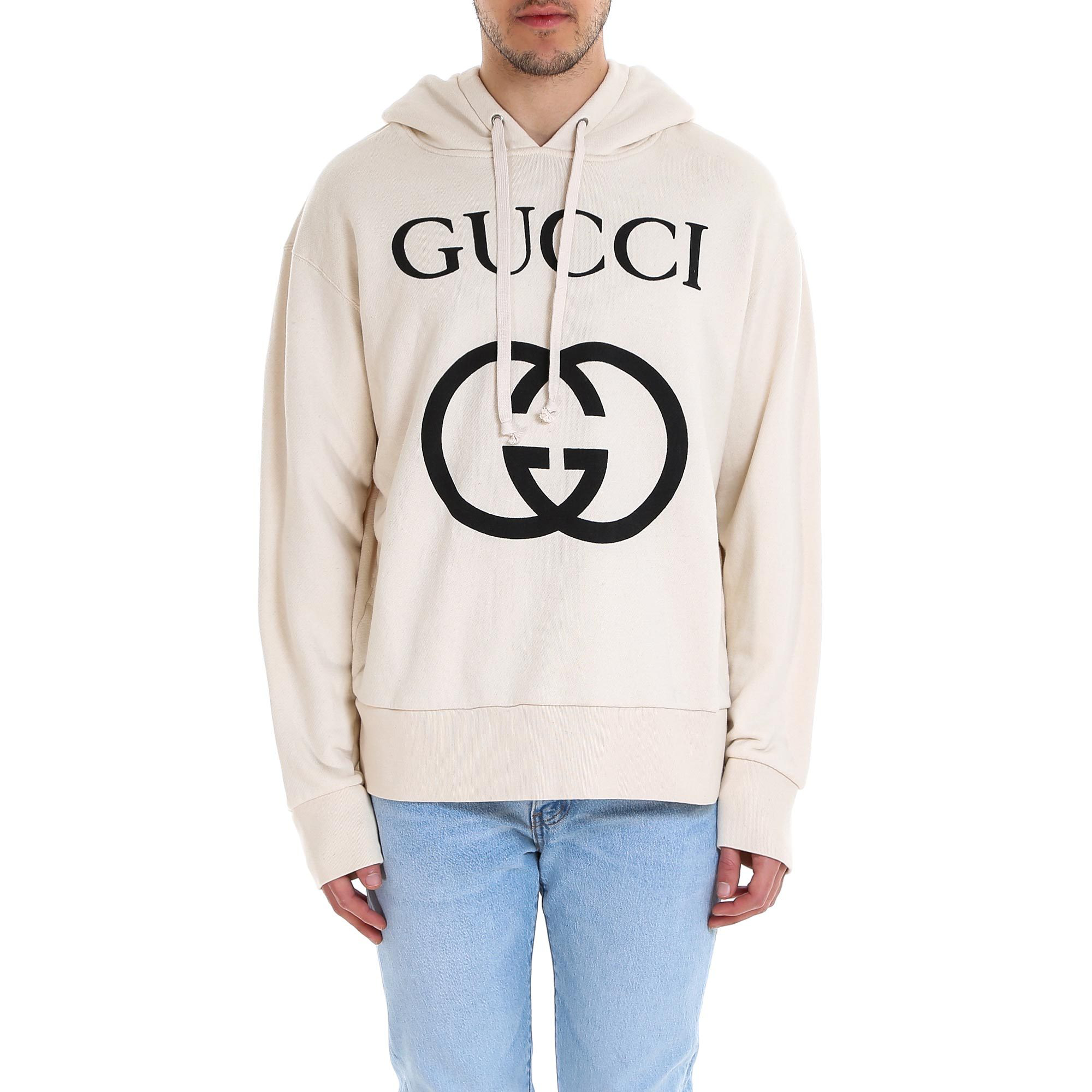 Gucci Gg Logo Hoodie In White | ModeSens